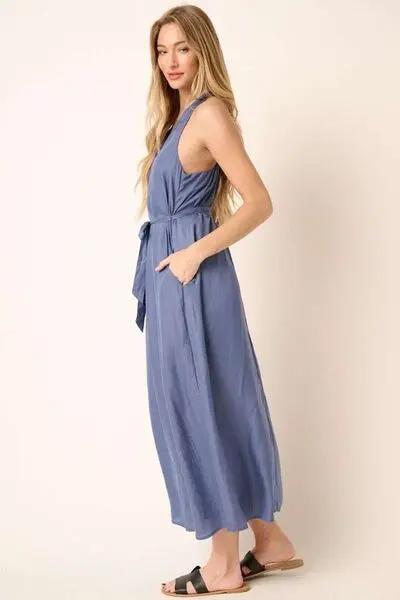 Mittoshop Cross Back Belted V Neck Tank Maxi Dress Chic - Love Salve
